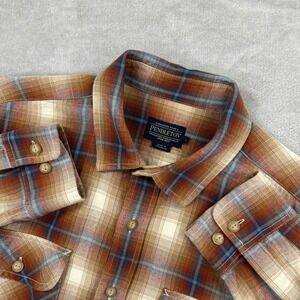 Pendleton Flannel Shirt Mens Large Brown Plaid Long Sleeve Cotton Button Up